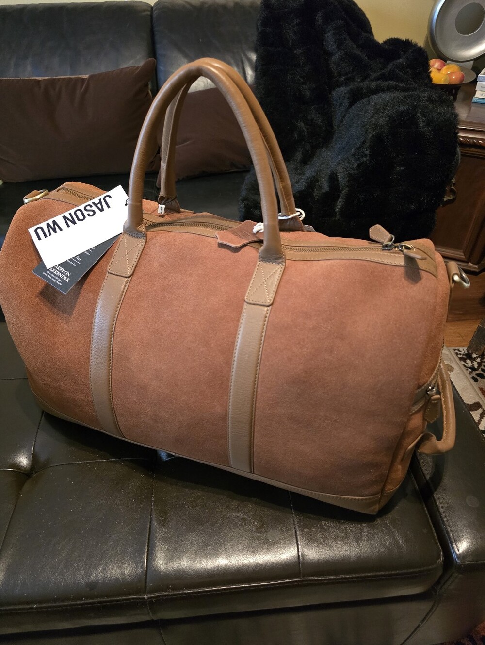 Jason Wu Rust Suede Duffel with Tan Leather Trim